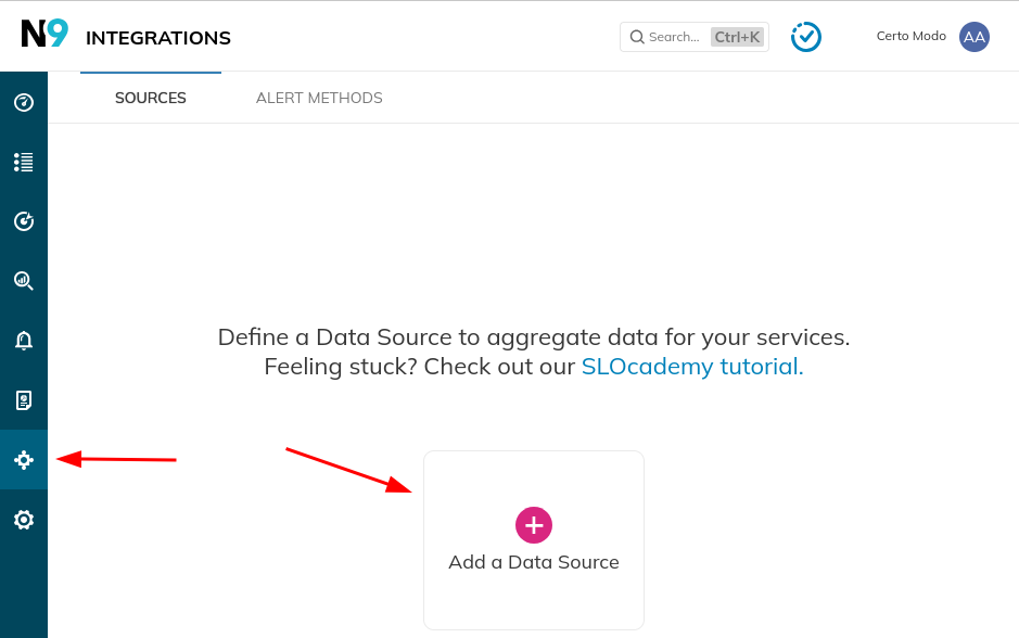 Nobl9 data source dialogue